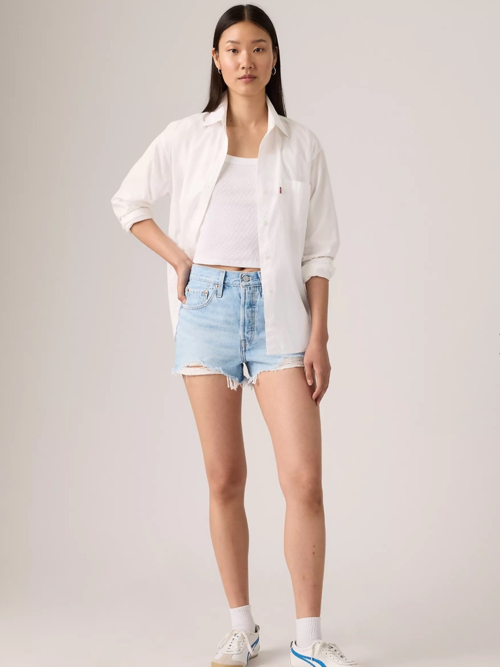 Levi’s 501 Women’s Classic Light Blue Denim Cutoff Shorts Classic Button Up